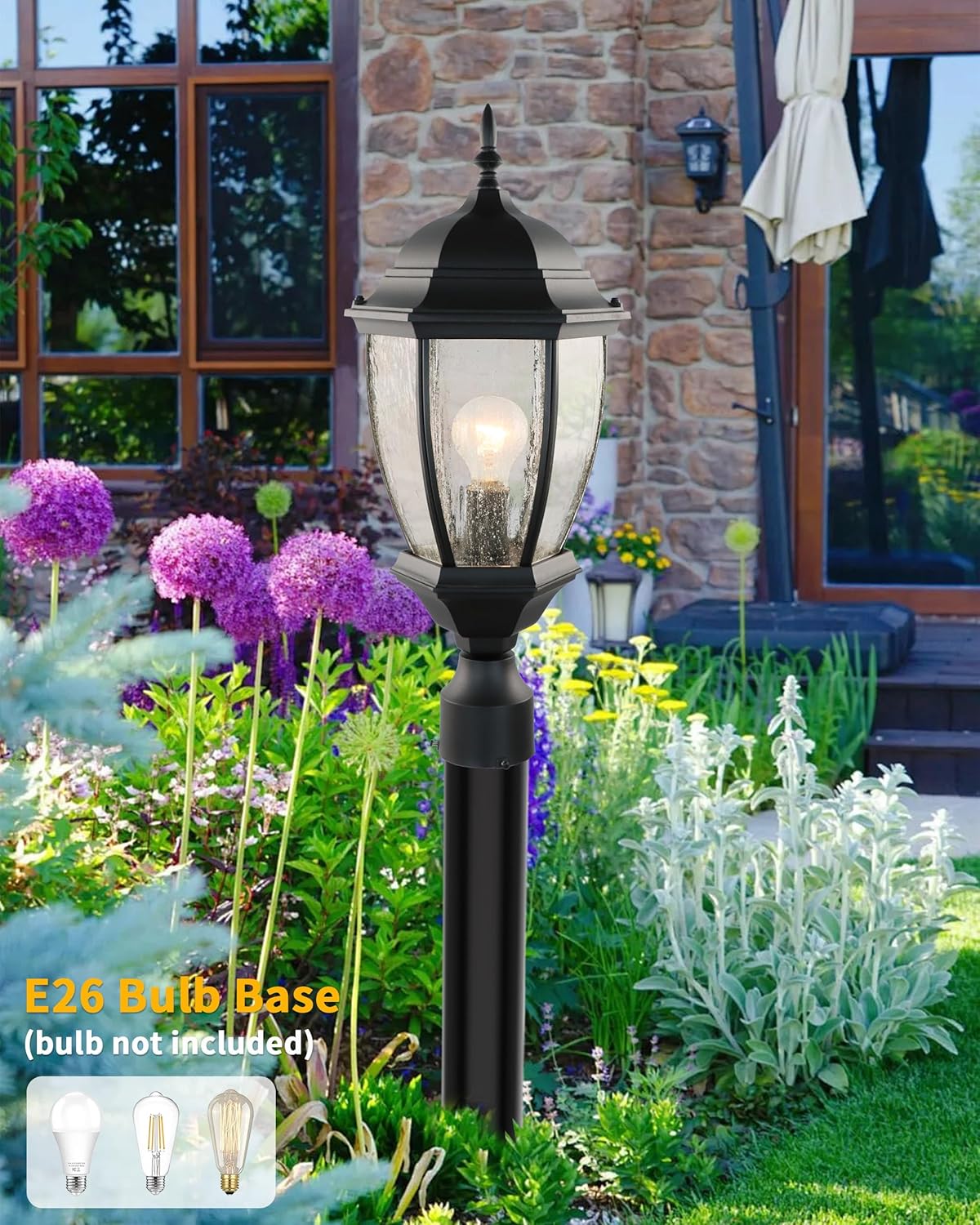 Outdoor Post Light, 21 Inch Aluminum Outside Post Lantern, Waterproof Exterior Lamp Pole Lantern Head with Seeded Glass, Matte Black Column Lights for Patio Garden Walkway Landscape E26 Base Max 100W