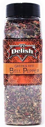 Dehydrated Dried Red and Green Bell Peppers Mix by Its Delish 9 Oz Large Jar Sealed to Maintain Freshness Chopped & Dried Vegetable Spice Seasoning