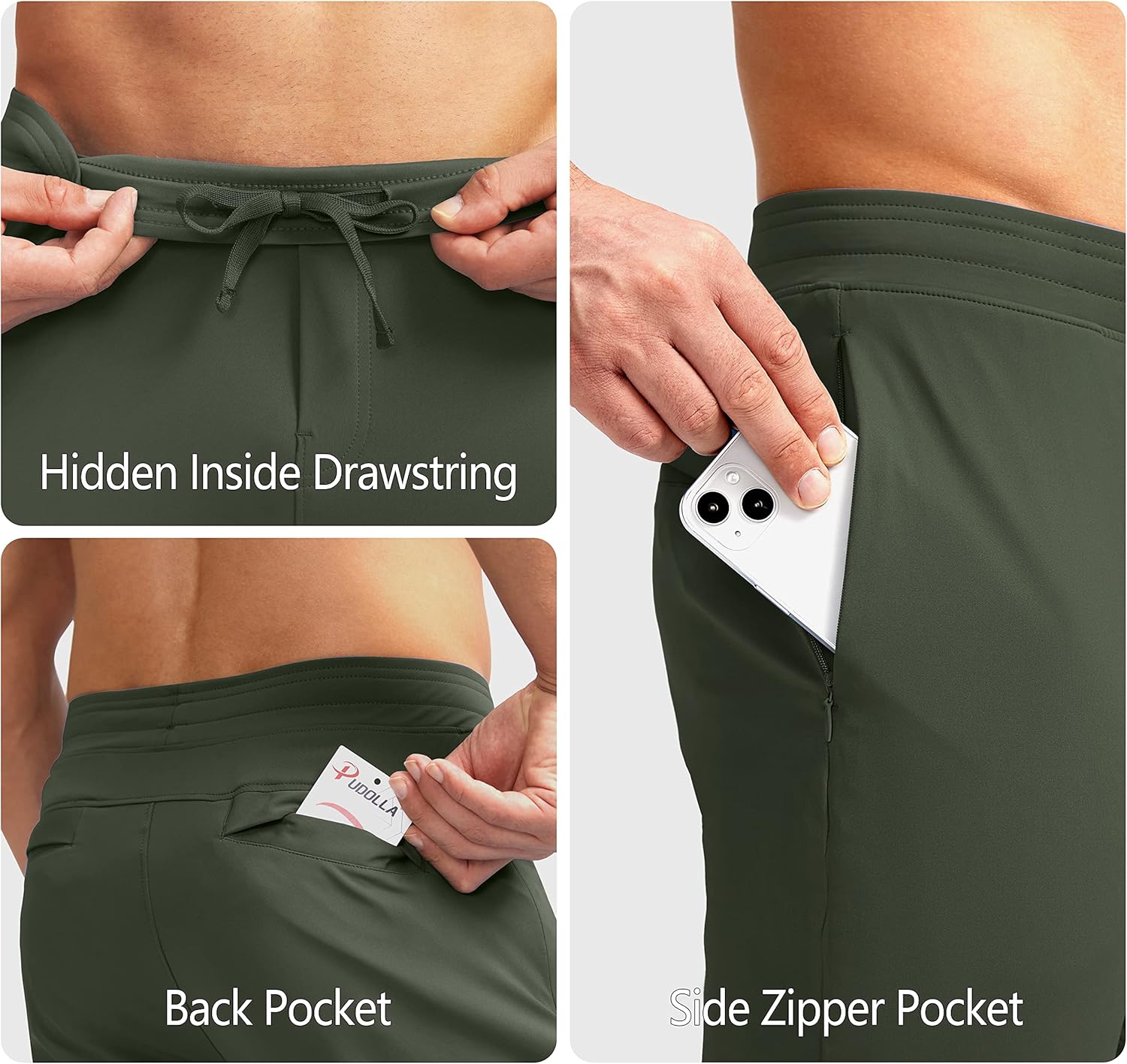 Pudolla Men's Golf Pants Stretch Sweatpants with Zipper Pockets Slim Fit Work Casual Joggers Pants for Men - Image 4