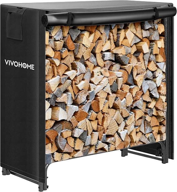 VIVOHOME 4ft Heavy Duty Indoor Outdoor Firewood Storage Log Rack and Cover Combo Set with Zipper