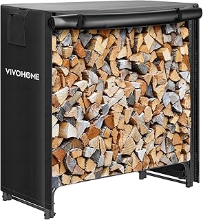 VIVOHOME 3 ft Heavy Duty Firewood Rack Outdoor with Cover, Black