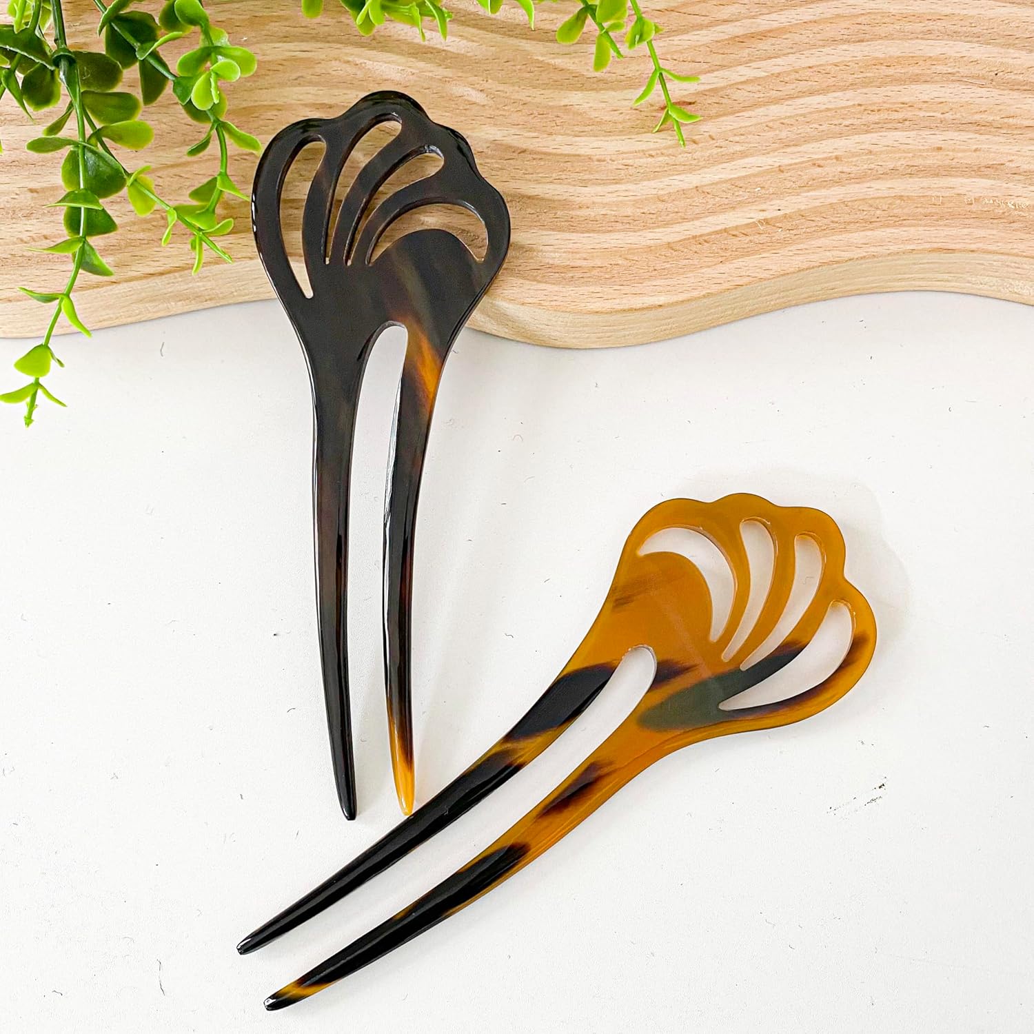 Hair Sticks For Long Hair, Natural Buffalo Horn Hair Smoothing Stick, Hair Stick Pin 5.5 inches, Gift for Mother 1pcs Flower
