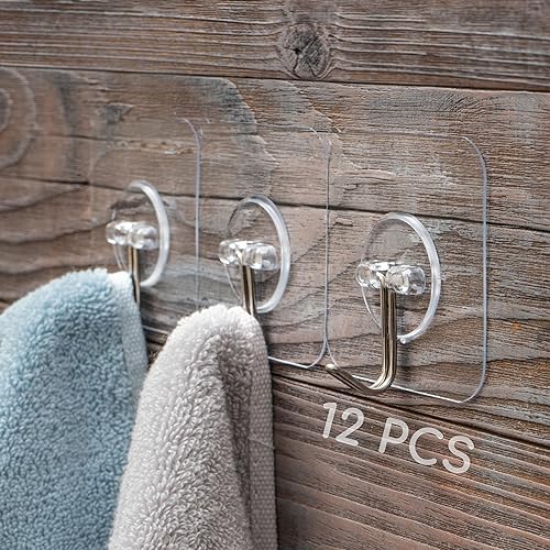 Miniatura 29 de GLUIT Ganchos adhesivos de pared para colgar, ganchos resistentes de 22 libras para paredes, sin daños, gancho transparente adhesivo para toallas