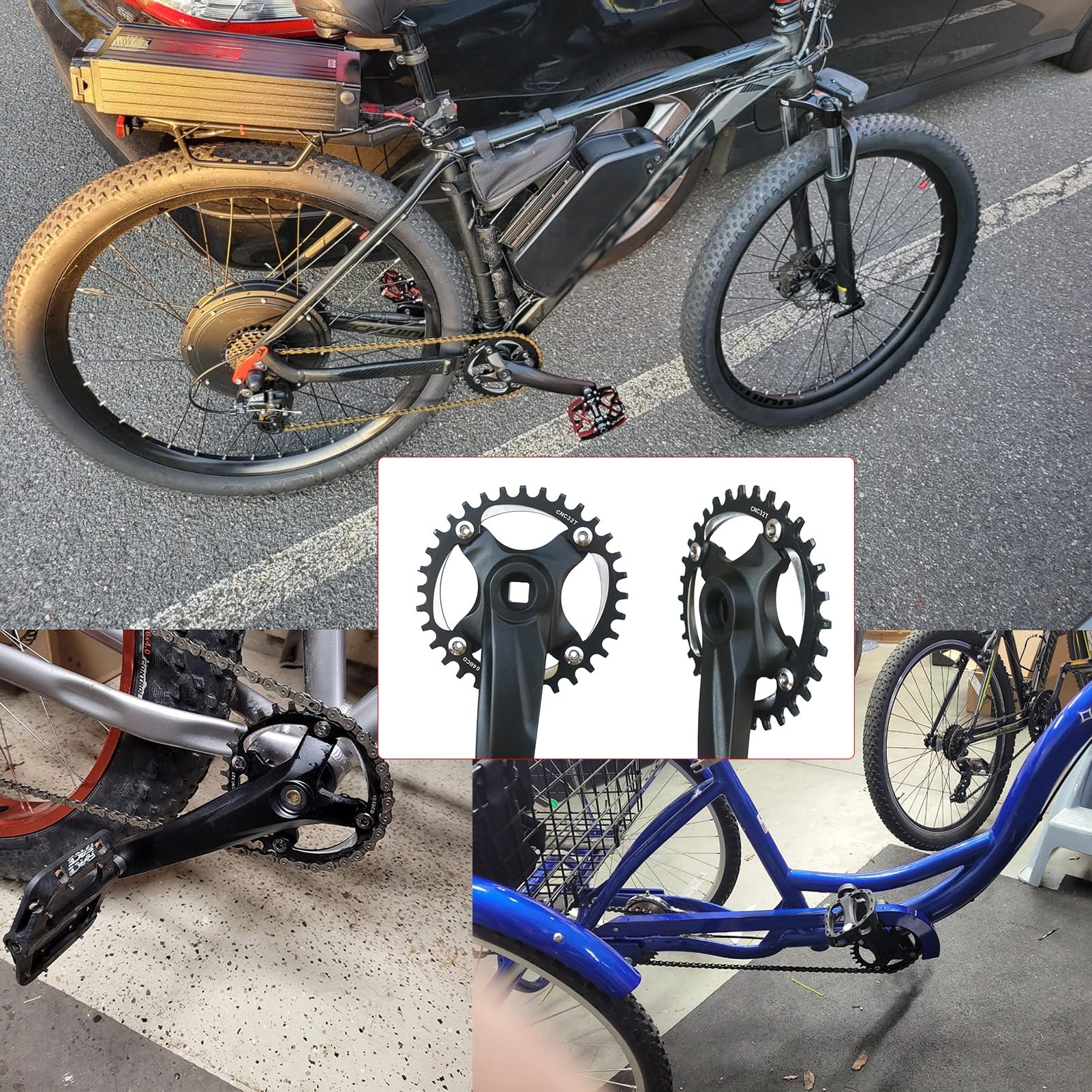 104/64 BCD Set di Pedivelle A Cono Quadrato con 30T/32T/34T/36T/38T/40T/42T Ingranaggio Stretto E Largo 170mm 175mm Guarnitura per Bicicletta da Montagna(170mm,36T)