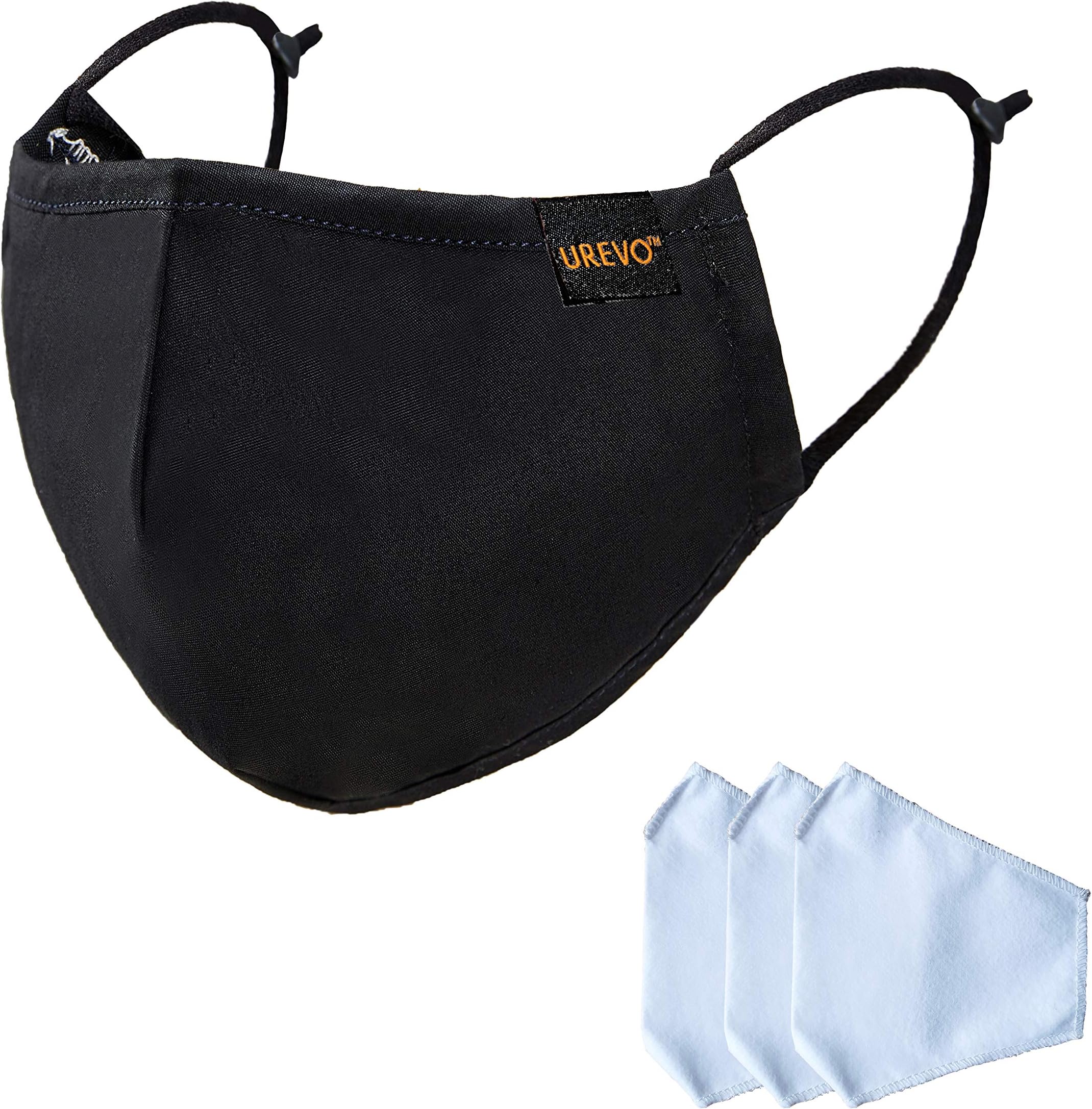 Hoteon Urevo Reusable 4 Ply Face Mask with Filter Pocket, Adjustable Ear loop, Built-in Nose Pin, Washable mask, Replaceable filter (1Pcs mask + 3 Filter)