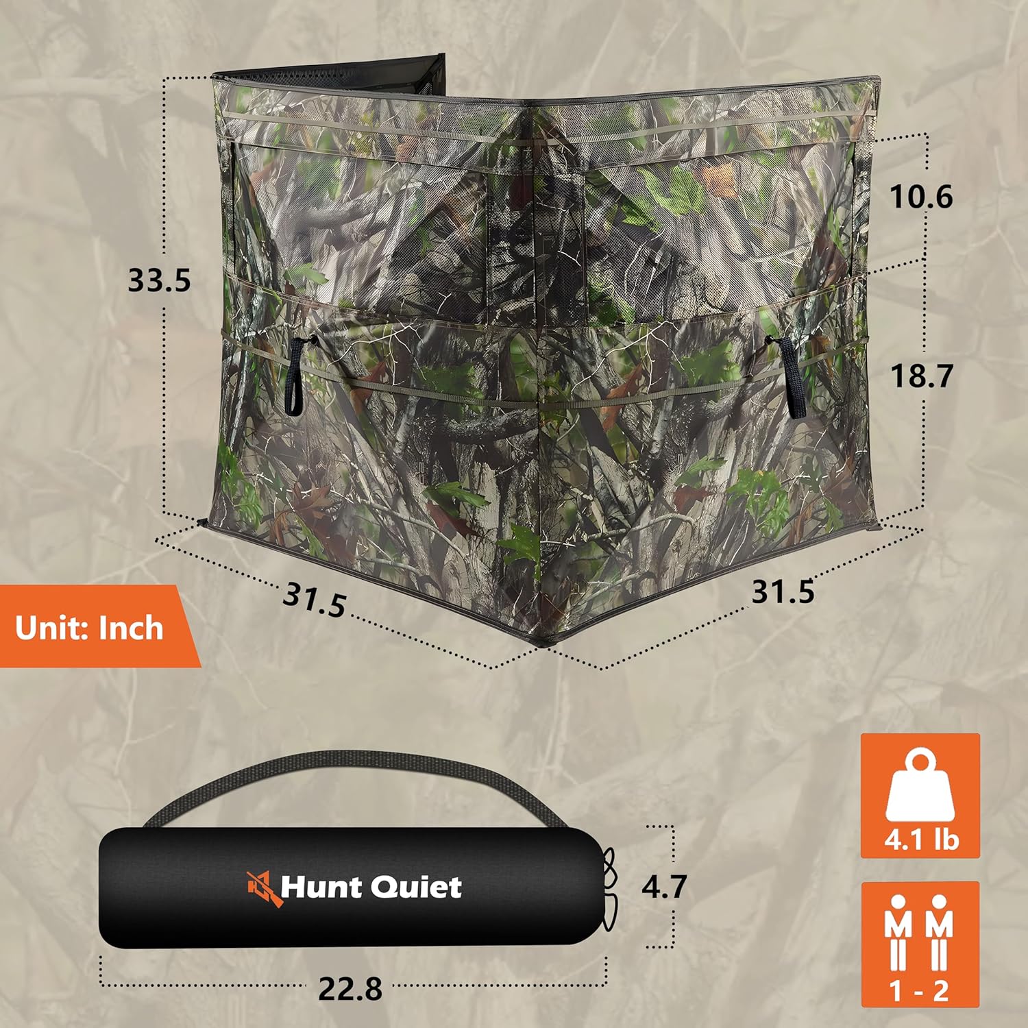Hunting Blind for Turkey, 3-Panel See-Through Turkey Blind, Full 360° Visibility Pop Up Ground Blind