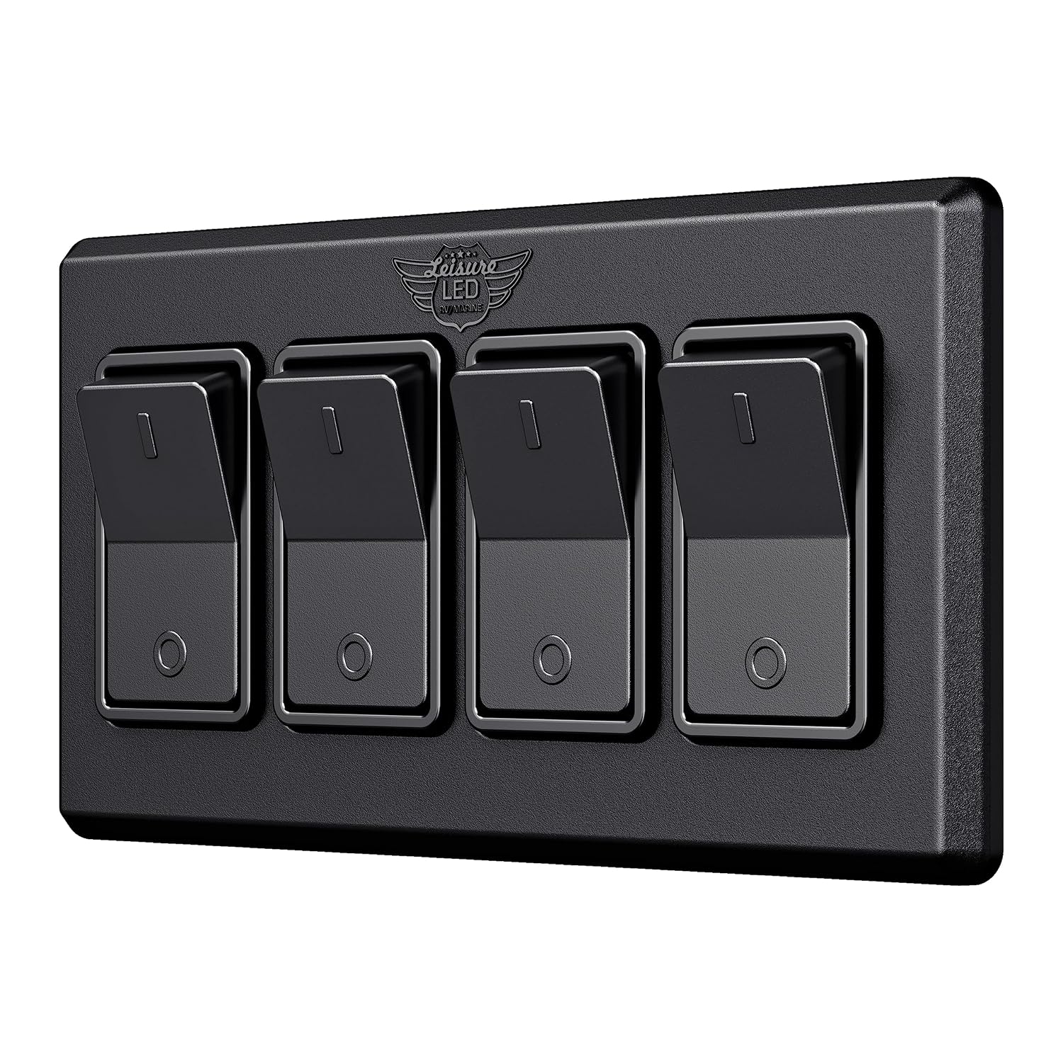 Modern Quadruple SPST On-Off Switch with Bezel, 12-Volt, for RV, Trailer, Camper, with Label Sticker (Black)