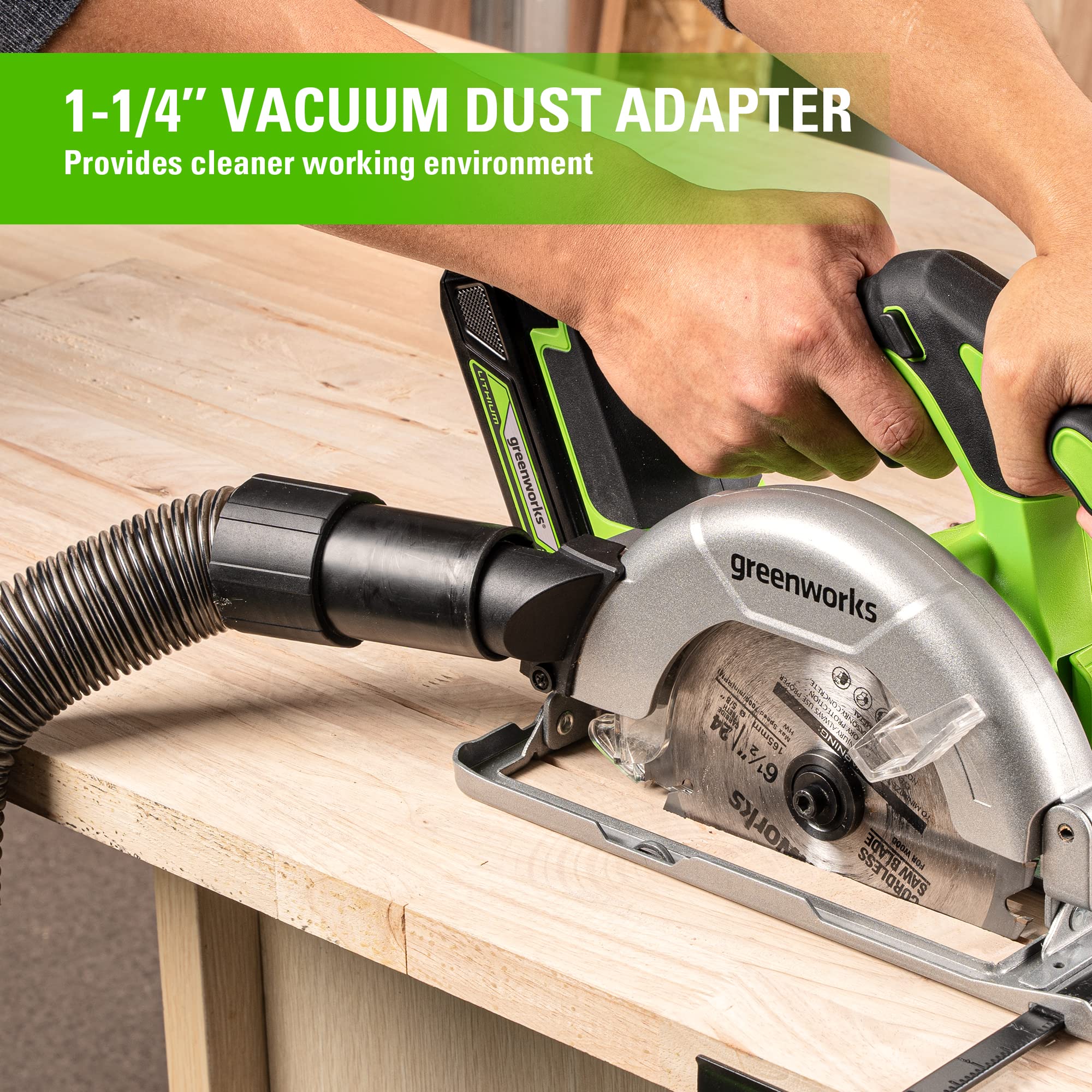Greenworks Cordless circular saw, 24 V cordless circular saw with 2 Ah battery and charger (165 mm, LED lighting, max. 4500 rpm, incl. 24 teeth carbide circular saw blade