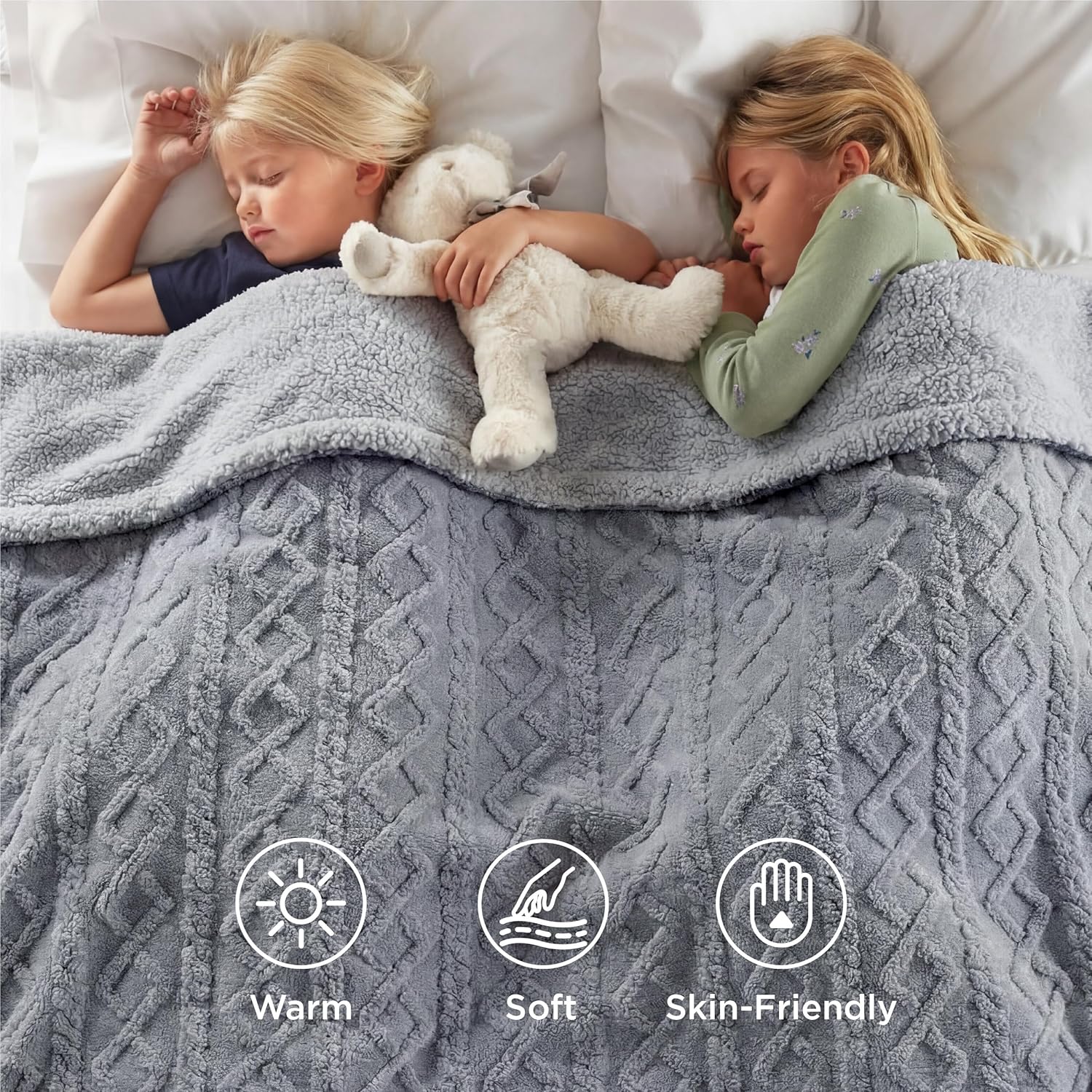 Bedsure Sherpa Queen Size Blanket for Bed - Fleece Soft Fluffy & Cozy Cable Jacquard Tufted Throw Blankets for Women Gift, Thick Warm for Winter and All Seasons, Grey, 90x90 Inches - Image 2