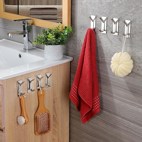 Miniatura 9 de Taozun Gancho para toallas de baño, ganchos autoadhesivos, ganchos inoxidables para batas, colgador de toallas para baños, acero inoxidable SUS304