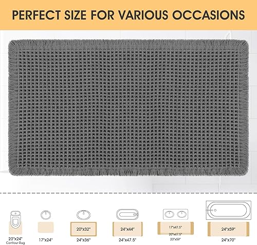 Miniatura 5 de IM HOME - Tapete tejido en punto gofre y con borlas, moderno, bohemio, absorbente, antideslizante, suave, lavable, para baño, dormitorio, cocina,