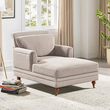 57.48 Chaise Lounge Chair with Adjustable Backrest, Terry Camel | Chaise Lounge Chair Indoor, Modern Chaise Lounge Couch, Upholstered Leisure Recliner for Living Room, Apartment, Bedroom