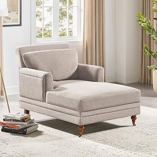 VANOMi 57.48'' Chaise Lounge Chair Indoor, Modern Chenille Chaise Lounge Couch with Adjustable Deep Backrest, Upholstered Leisure Recliner Chair for Living Room, Apartment, Bedroom, Camel Color - Amazon product rated Grade A