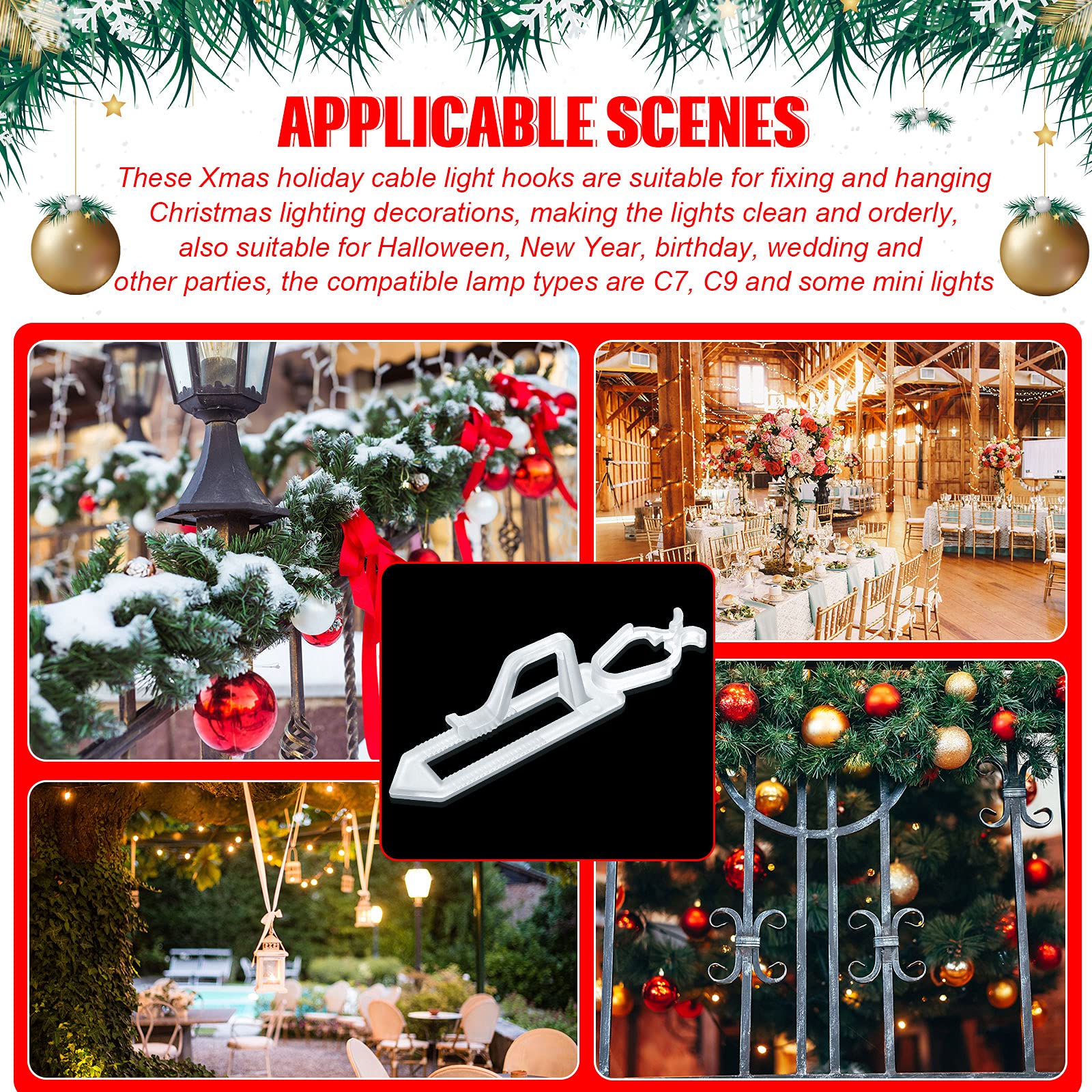 C7 C9 - Clips De Resorte De Luces De Navidad, 50 Clips Rápidos Para Enchufe E12, E17, Luces De Cuerda Para Techo, Valla, Barandilla, Repisa, árboles De Navidad