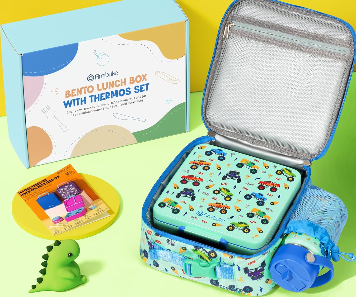 Fimibuke Kids Bento Lunch Box with Food Jar, Leakproof Toddler Bento Box with 8.5OZ Insulated Food Jar, Lunch Bag & Utensils BPA Free Dishwasher Safe 3 or 4 Compartment Container for School Girls Boys - Image 7