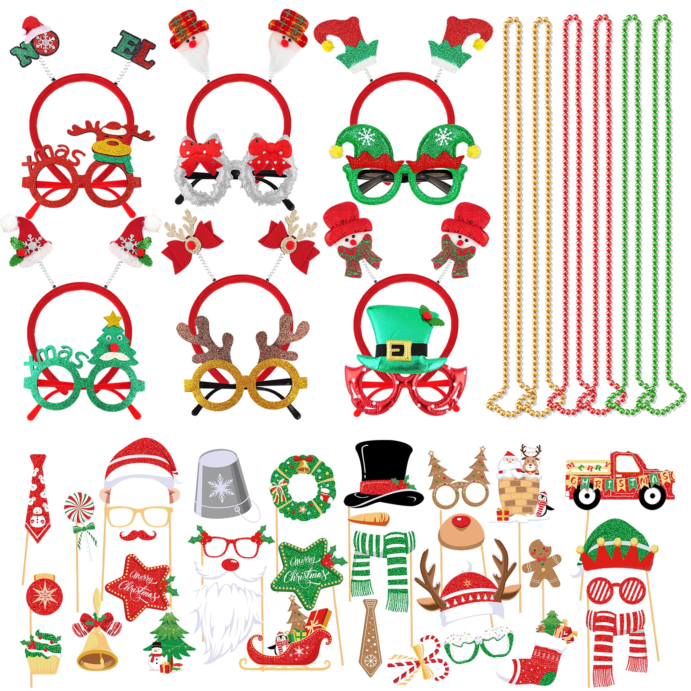 51PCS Christmas Glasses and Holiday Headbands Set Christmas Photo Booth Props Party Decoration Accessories for Xmas Party Supplies Holiday Favors(51)