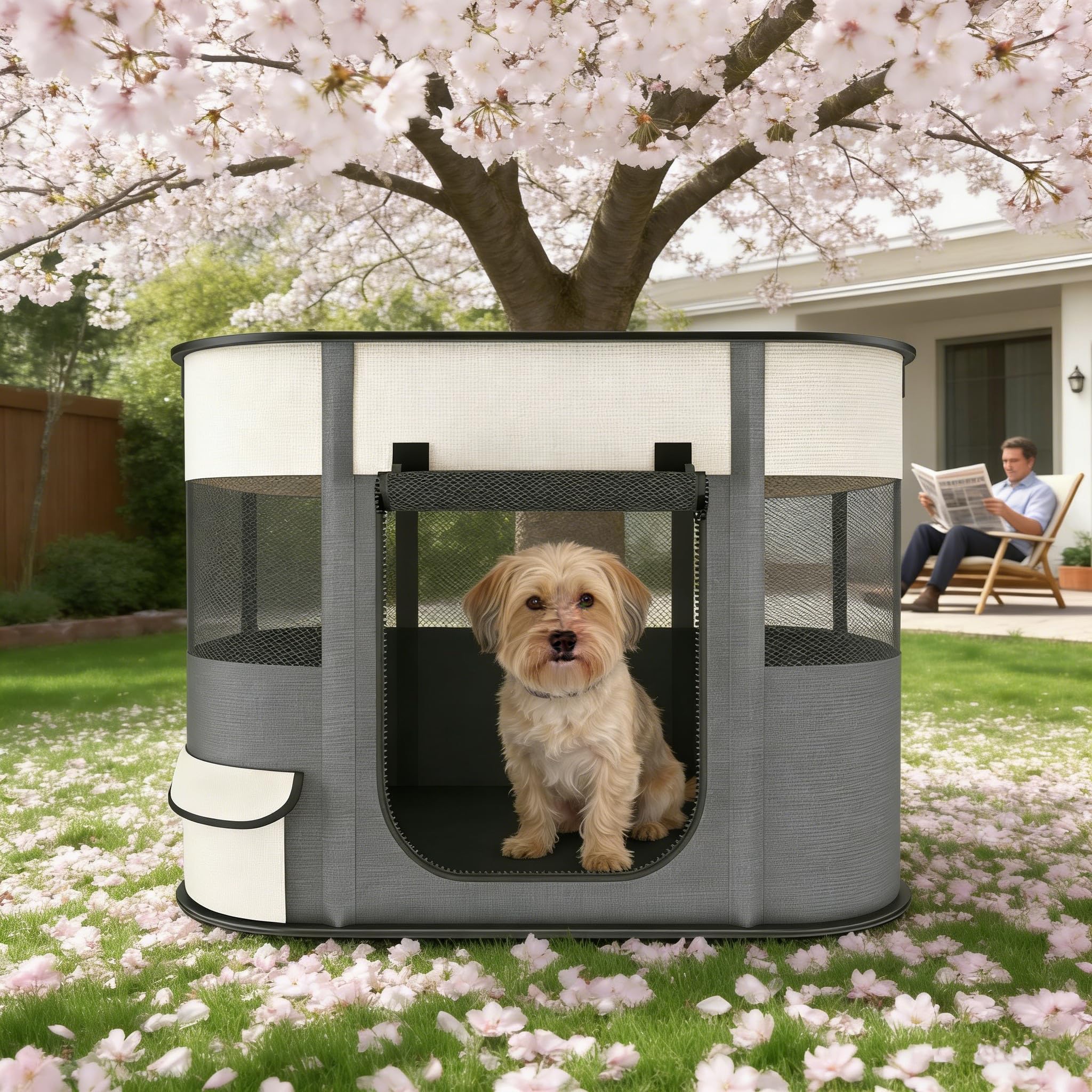 Cerca portátil para Mascotas de 90 x 70 x 60 cm, Plegable, Rectangular, Sala de partos, Nido de Gato, cabaña para Gatos, casa para Cachorros, casa Cerrada para Mascotas (Gris)