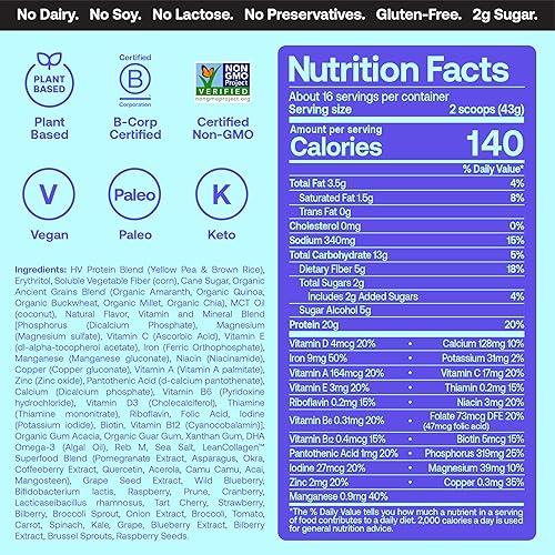 Miniatura 10 de Happy Viking Proteína de fresa + superalimentos en polvo, creado por Venus Williams, 0.71 oz de proteína, bajo en carbohidratos, ceto, vegano, sin