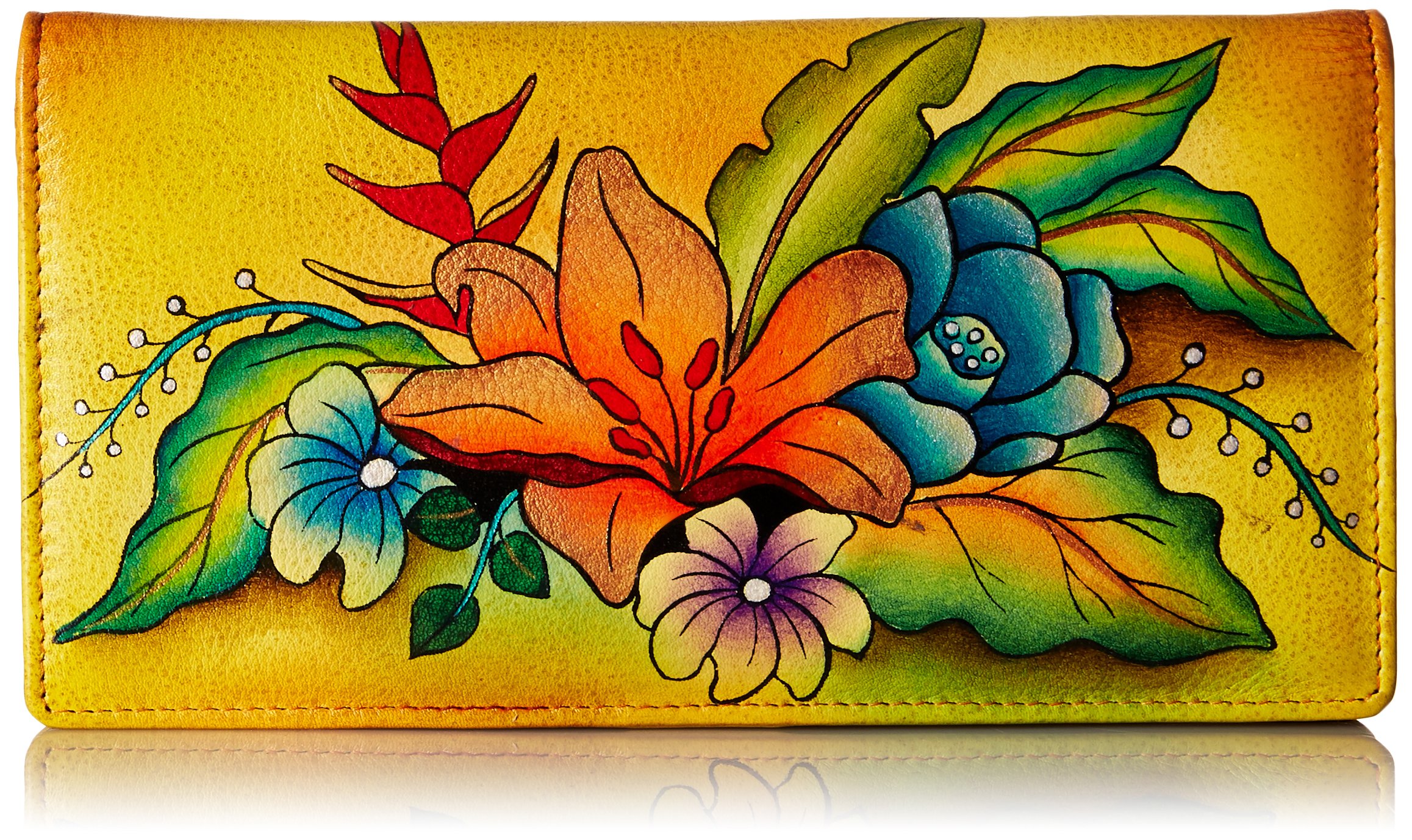 Anna by Anuschka Women's Hand Painted Leather Clutch Wallet-Precious Peony Eggplant
