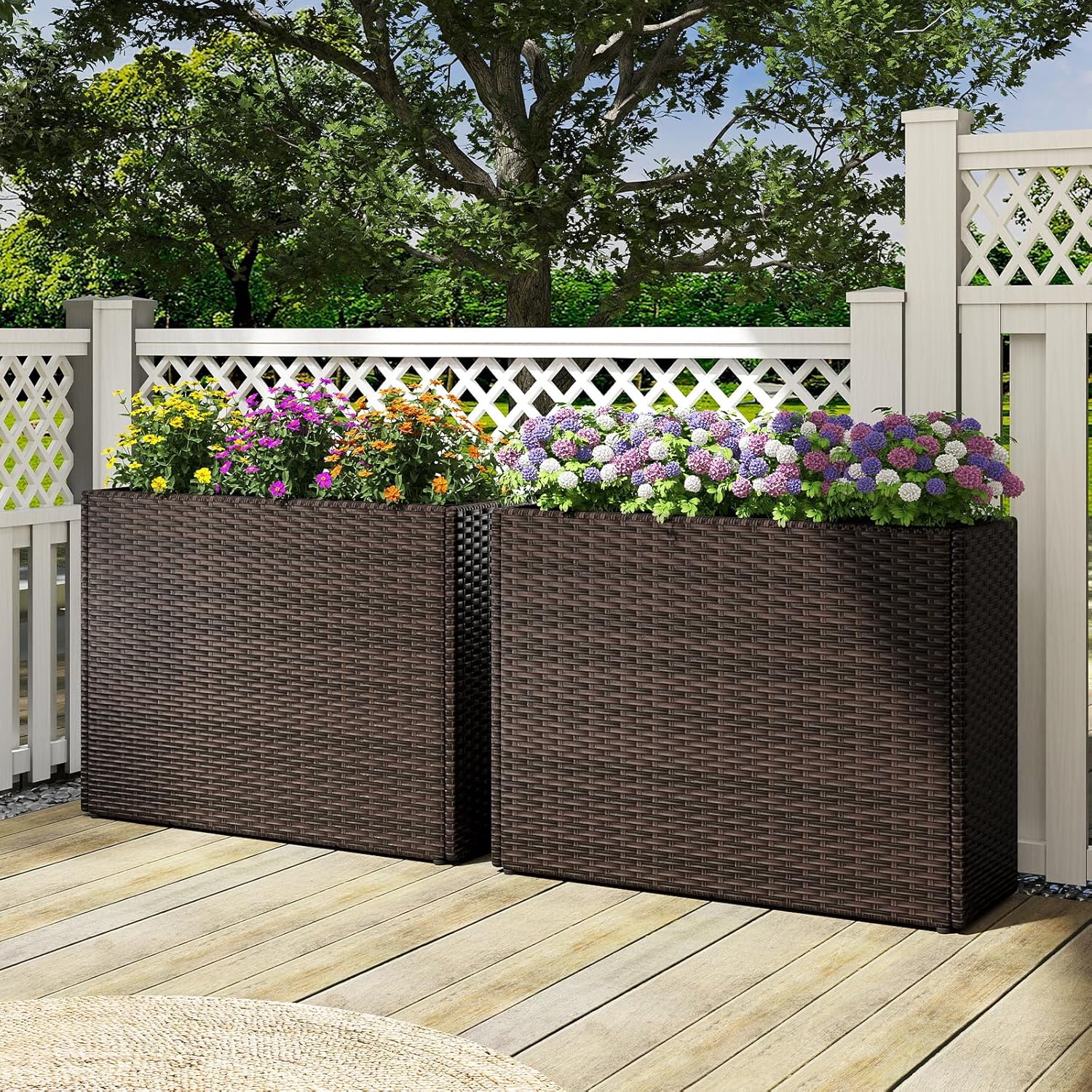 HAPPYGRILL 24" Tall Raised Garden Bed, All-Weather Elevated Planter Box with Removable Liner, Indoor Outdoor Decorative Garden Planter for Front Porch Patio Backyard Balcony (2)