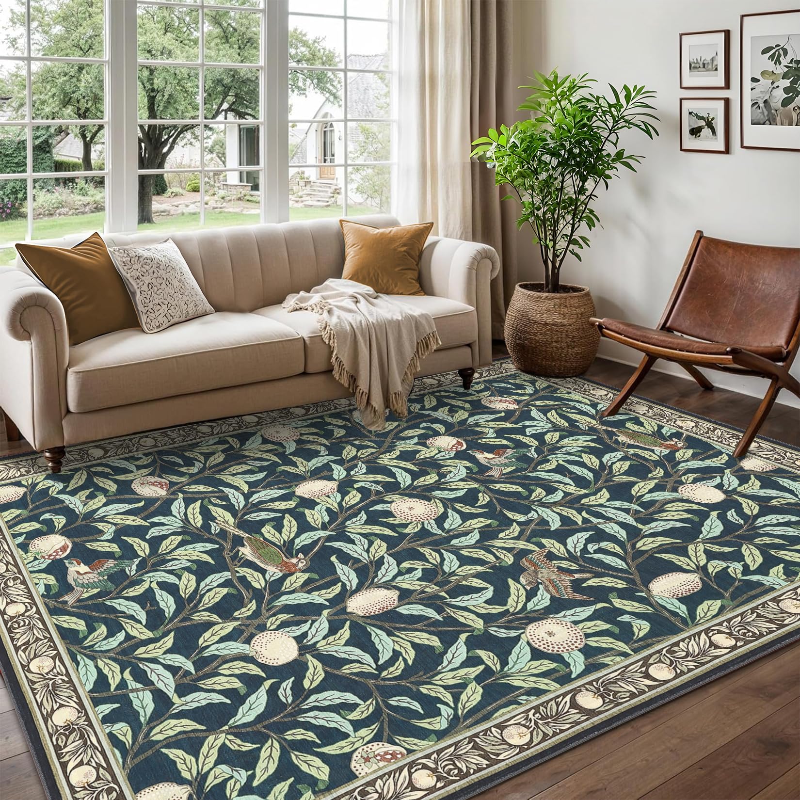 Garvee Botanical Print Washable Rugs 5x7 Area Rugs for Living Room Throw Large Bedroom Kitchen Rug Non-Slip Low-Plie
