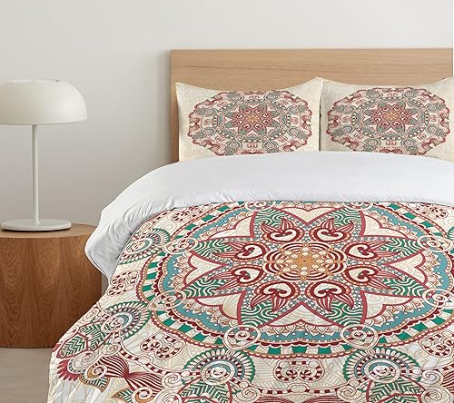 Miniatura 5 de Ambesonne Juego de funda de edredón con diseño de mandala, estilo vintage con diseño de mandala oriental, diseño bohemio, formas geométricas, juego