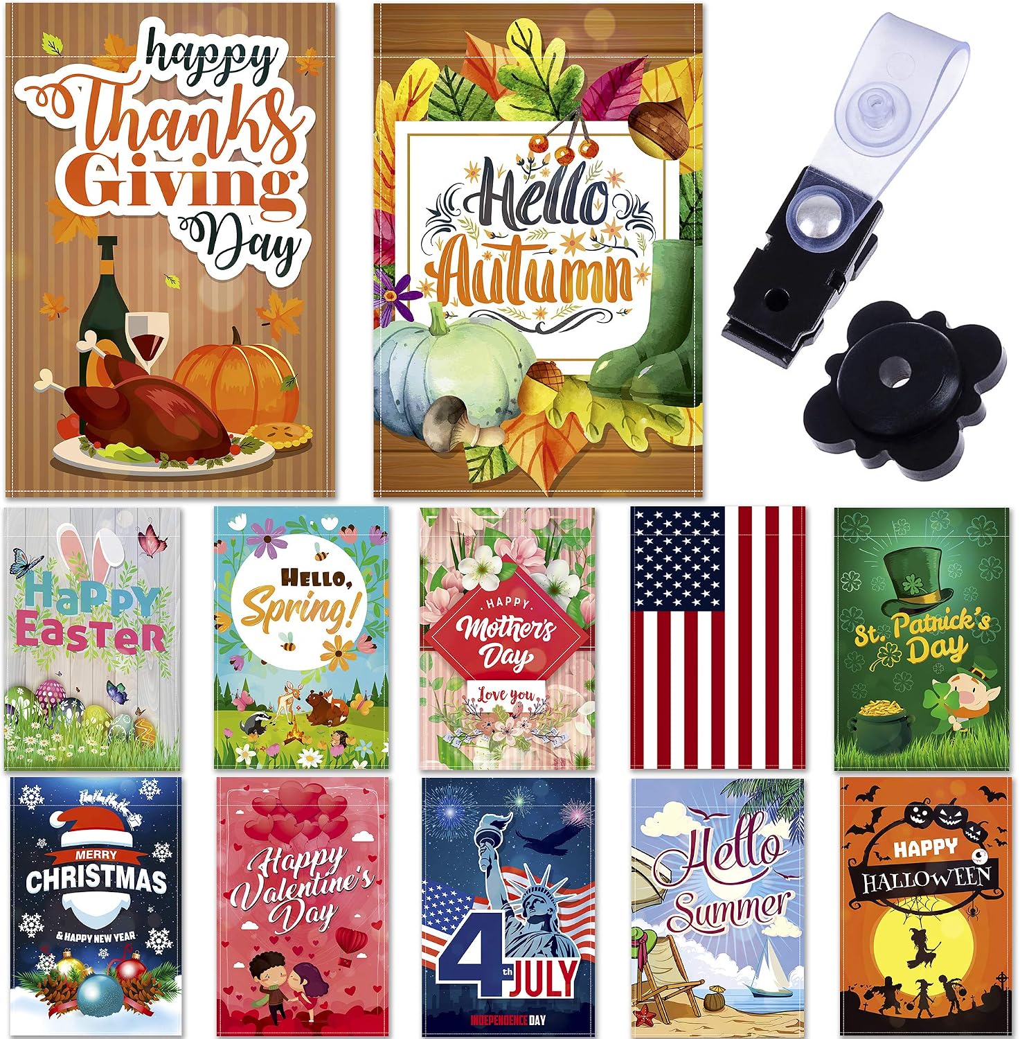 Garden Flags – Set of 12 Seasonal Garden Flags – Festive Outdoor Garden Flags for 12 Monthly Holidays – Yard Flags Made of Sturdy Polyester with Flag Stopper and Mount Included – 12x18 Inches Size