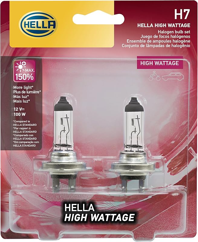 Lâmpadas halógenas H7 100 W Hella 12 V para farol dianteiro – Pacote com 2 unidades