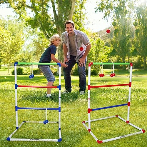 Miniatura 6 de WIn SPORTS Juego de lanzamiento de escalera para exteriores, juego de lanzamiento de pelota para interiores con 6 bolos pesados, funda de transporte