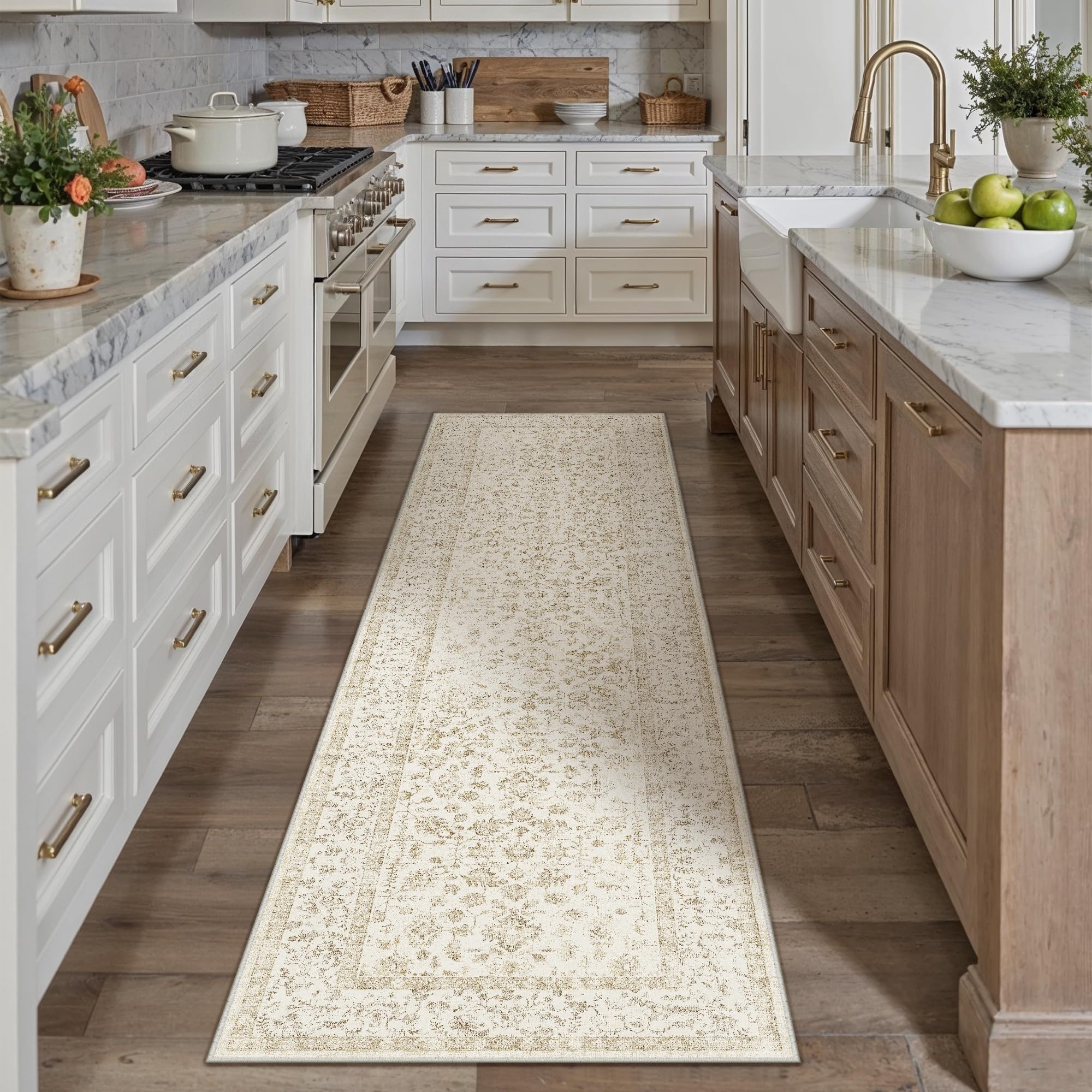 PureCozy Beige Runner Rugs for Hallway 60x240cm Long Vintage Floral Area Rug Washable Non Slip Bobo Lounge Bedroom Kitchen Bedside Office Corridor Indoor Bathroom Carpet Dining Living Room — image 1