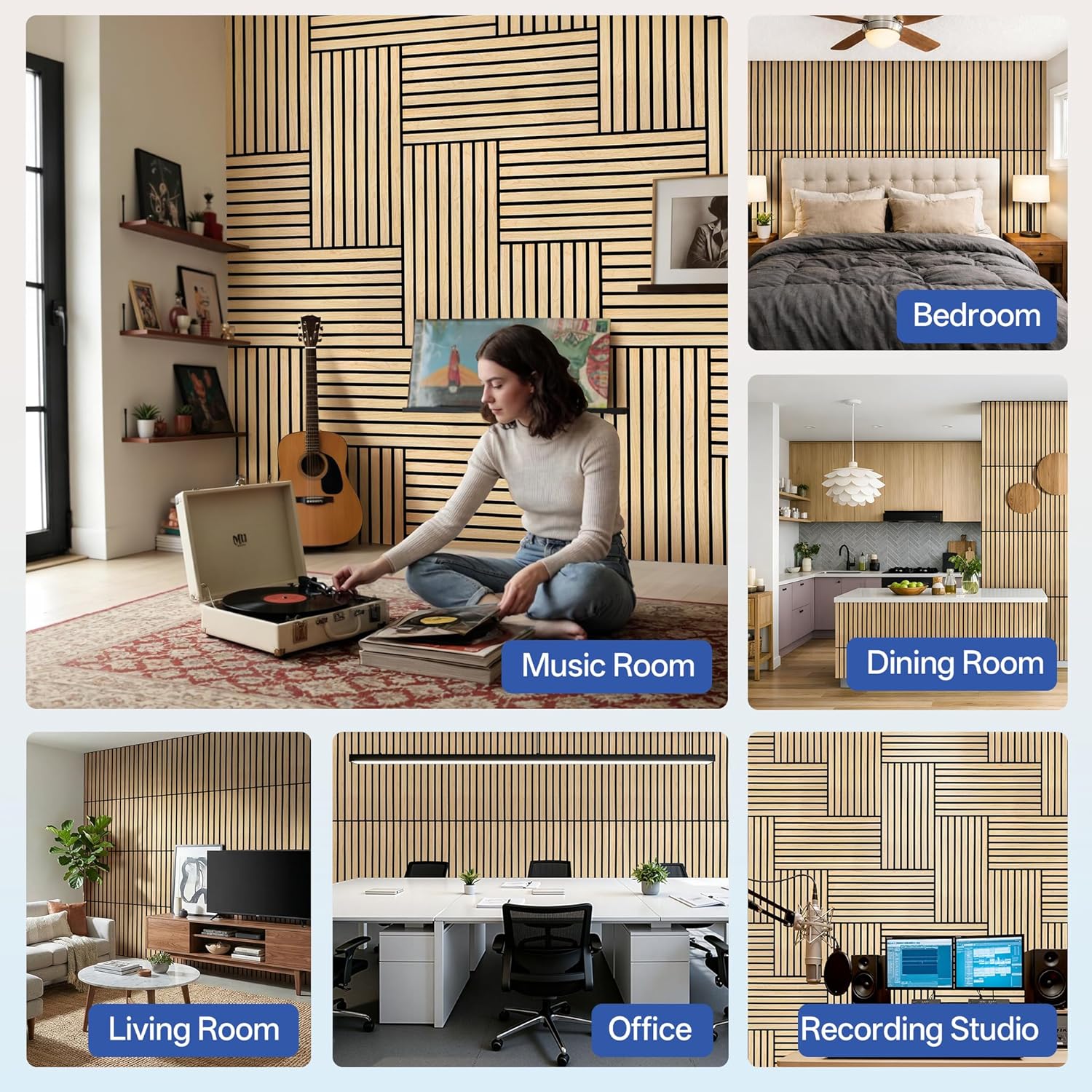 PIWA Wood Slat Acoustic Wall Panels, 4 Packs 23.6" x 11.8" Oak Soundproof Panel For Interior Wall Decor Noise Absorbing-3D Textured Wooden Panel Sound-Absorbing for Home, Office, Studio