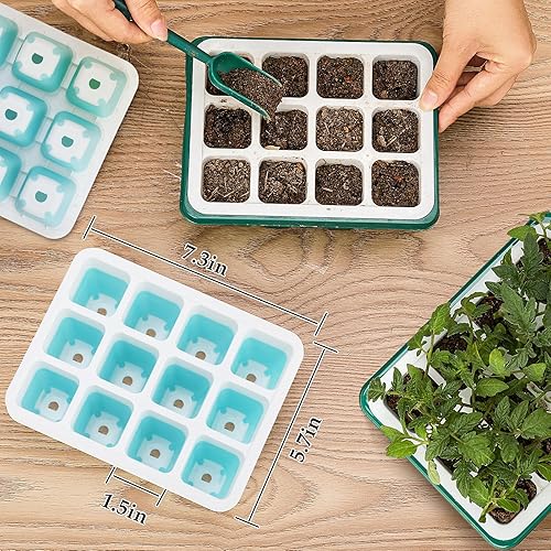 Miniatura 5 de Hanaoyo Bandeja de inicio de semillas reutilizable, kit de iniciación de semillas de 5 piezas con células flexibles emergentes (60 celdas en total),