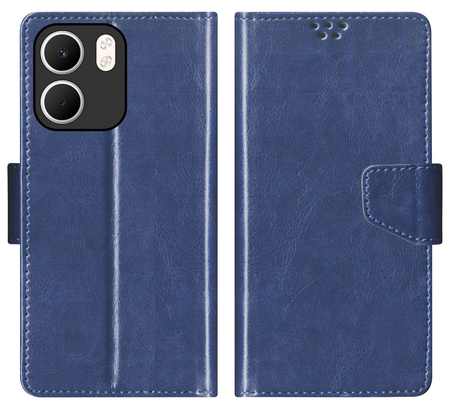 Faux Leather Flip Cover for Oppo A5x 5G 6.67-Inch Back Cover Case with Magnatic Closure | Inbuilt Stand | Card & Money Pocket (Blue)