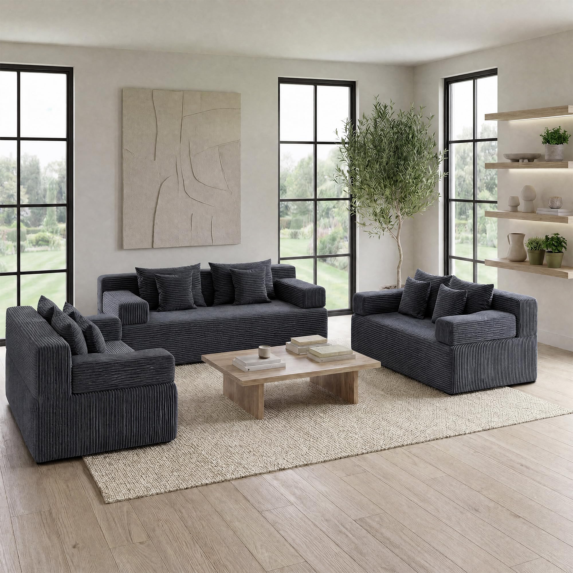 MONVANE 156' Oversized 3-Piece Loveseat Couch Set