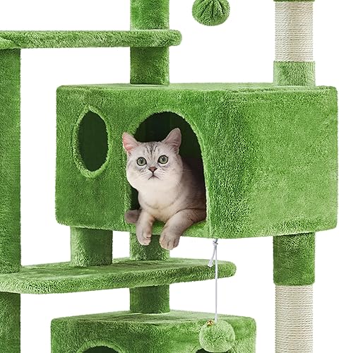 Miniatura 5 de Yaheetech Árbol para gatos de 57 pulgadas, torre para gatos de interior con cesta de condominio de 2 puertas y postes rascadores de sisal, muebles