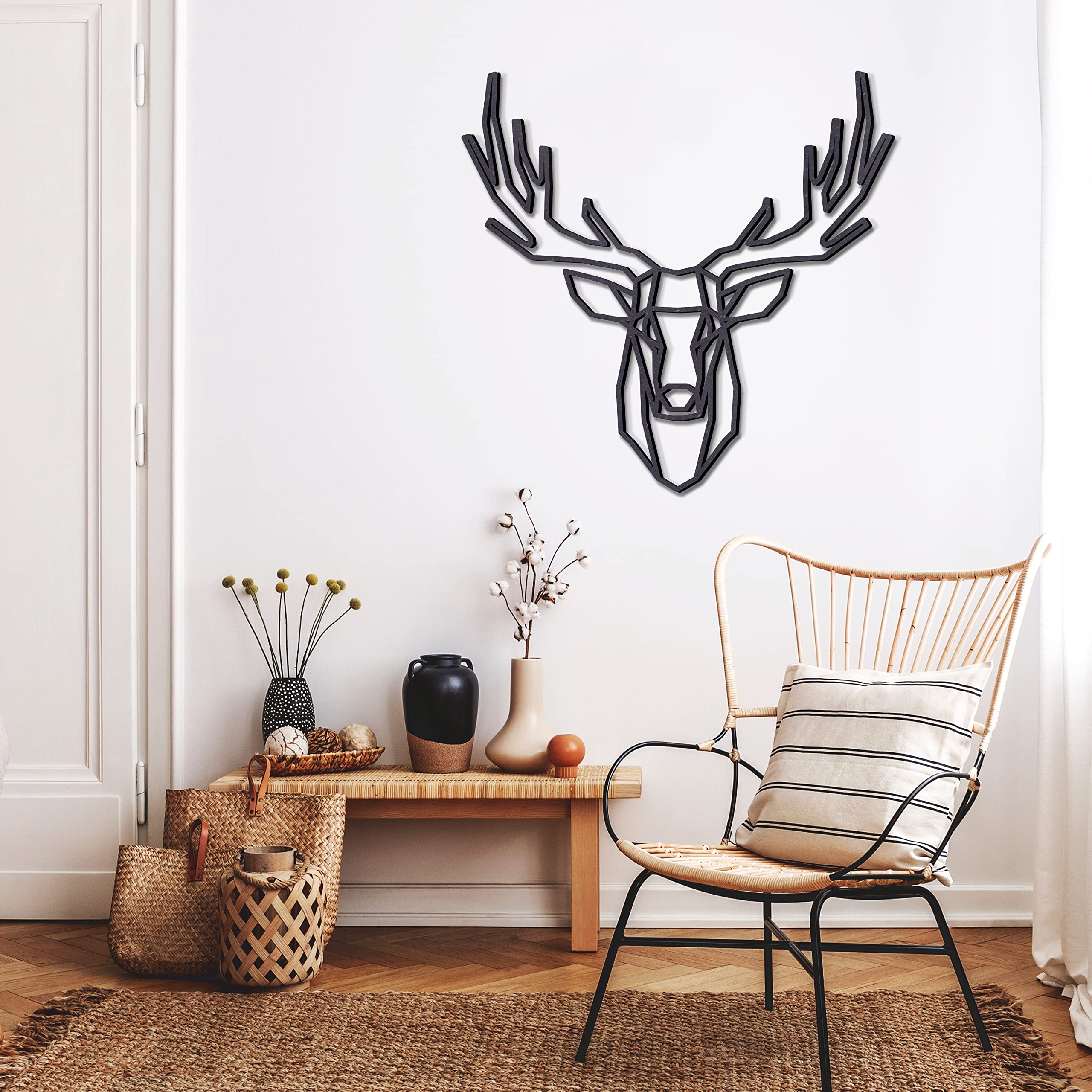 KUINEA Hirsch Wanddeko Holz [Farbe Anthrazit] I Deko für Zuhause, Büro, Schlafzimmer, Wohnzimmer und Küche I Wandbild