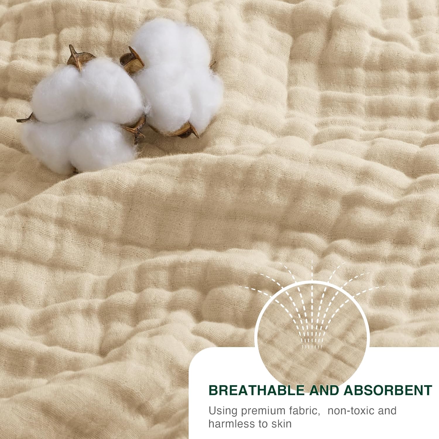 Love's cabin 6 Layer 100% Cotton Muslin Blanket, 60"x80" Twin Muslin Blanket for Couch Bed, Lightweight and Breathable Cotton Gauze for Adult, Khaki - Image 4