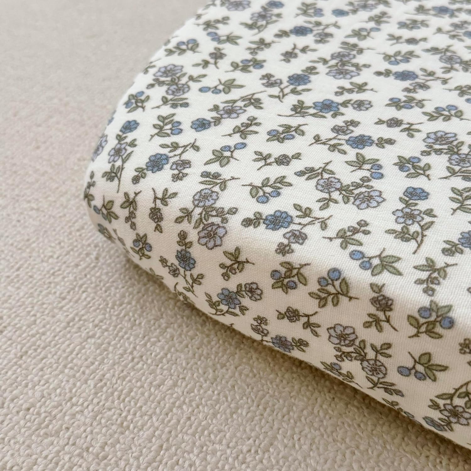 BuLuTu Blue Flower Design Muslin Crib Sheets for Boys Girls, 52"x28", 2 Pack Fitted Standard Crib Mattress Sheets Neutral, Double-Layer Gauze Cotton Cover for Baby Bed, Freesia & Blue Floral