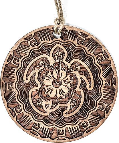 Hawaiian Turtle - Raw Cedar Ornament 3x3in