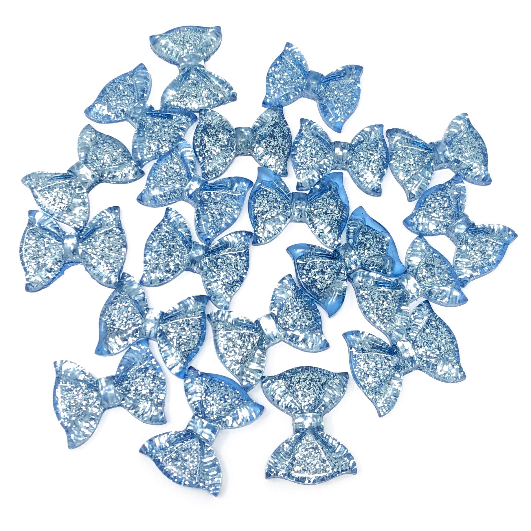 Wedding Touches Blue 20X 25Mm Glitter Resin Bow Shabby Chic Flatbacks Craft Cardmaking Embellishments