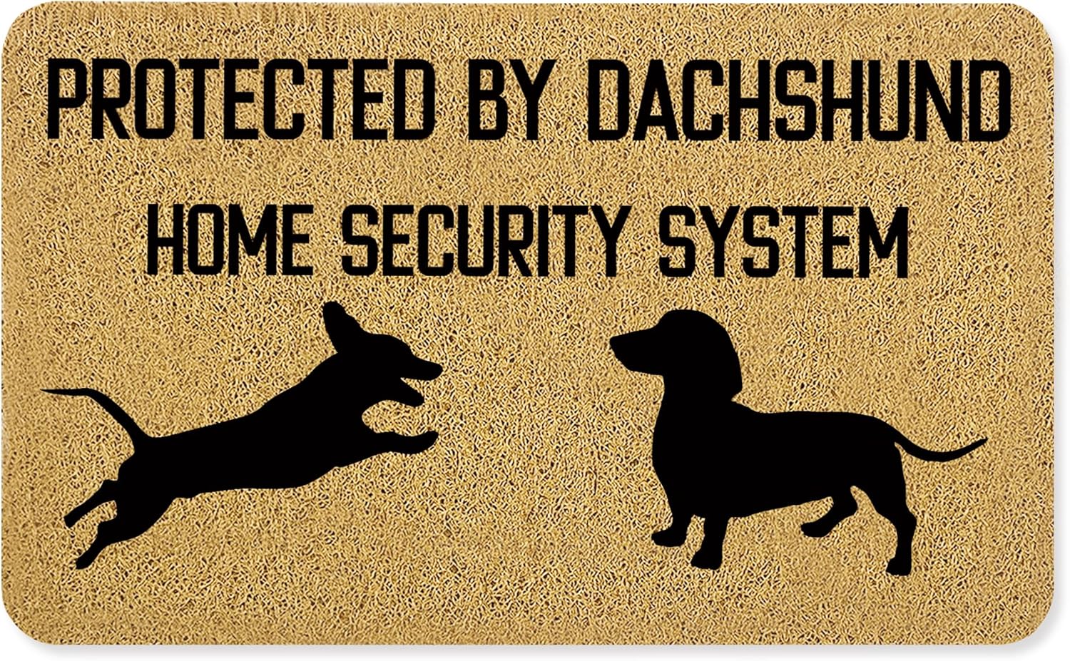 Funny Dachshund Door Mat, Funny Weiner Dog Doxie Doormat for Front Door Indoor Outdoor Porch Entrance Entryway, Protected by Dachshund Home System Security Welcome Mat Outside, 17x30 Inches