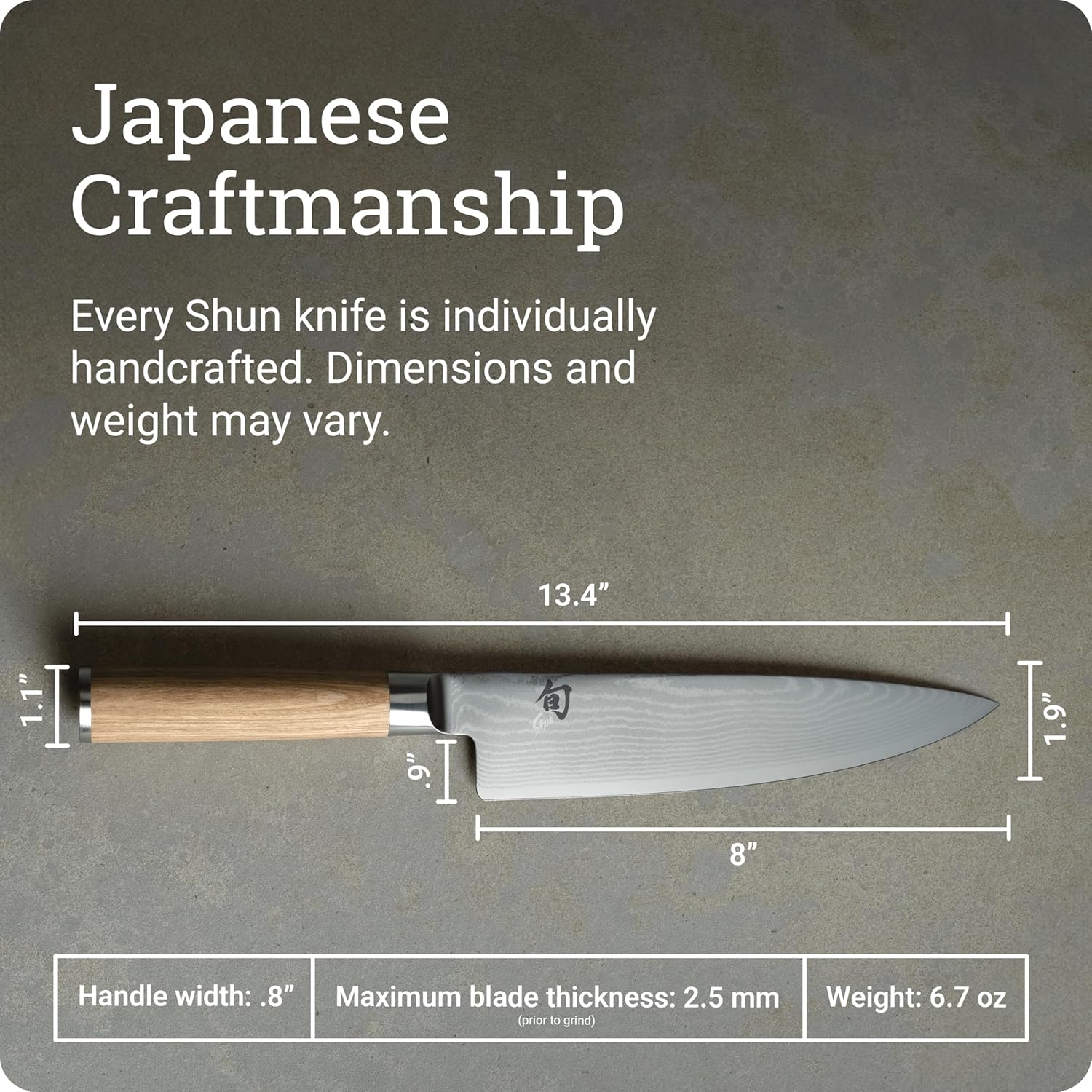 Shun Classic Blonde 8" Chef's Knife, Handcrafted Japanese Kitchen Knife for Professional and Home Chefs, VG-MAX Core with Damascus Stainless Steel Cladding, Pakkawood Handle