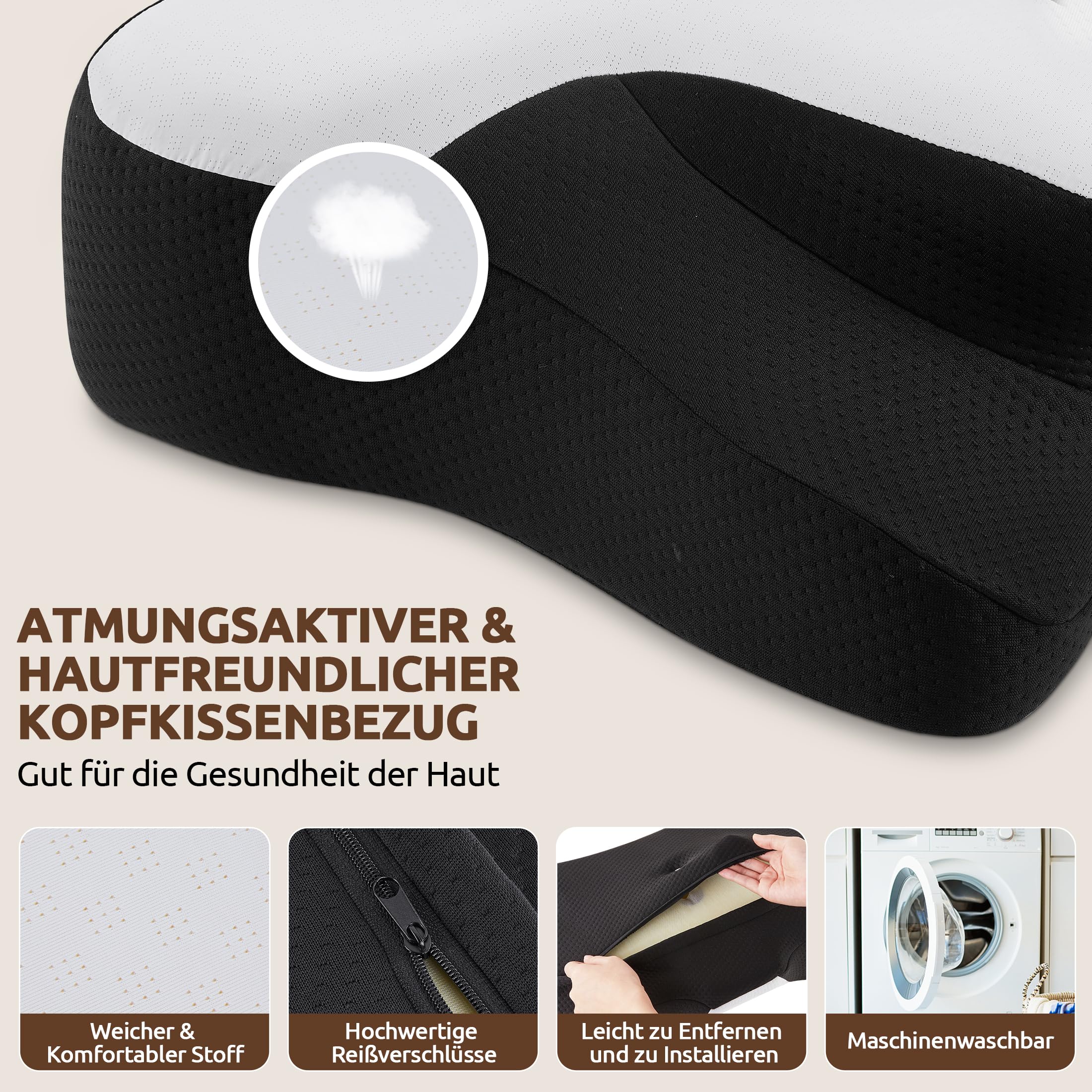 DONAMA Nackenkissen Memory Foam Schlafkissen für Seiten Rücken Bauchschläfer