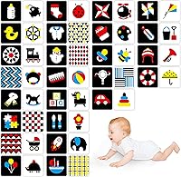 Vista 8 de 50 páginas de tarjetas de estimulación visual, 25 tarjetas de estímulo visual para bebés en blanco y negro, juego de tarjetas de desarrollo