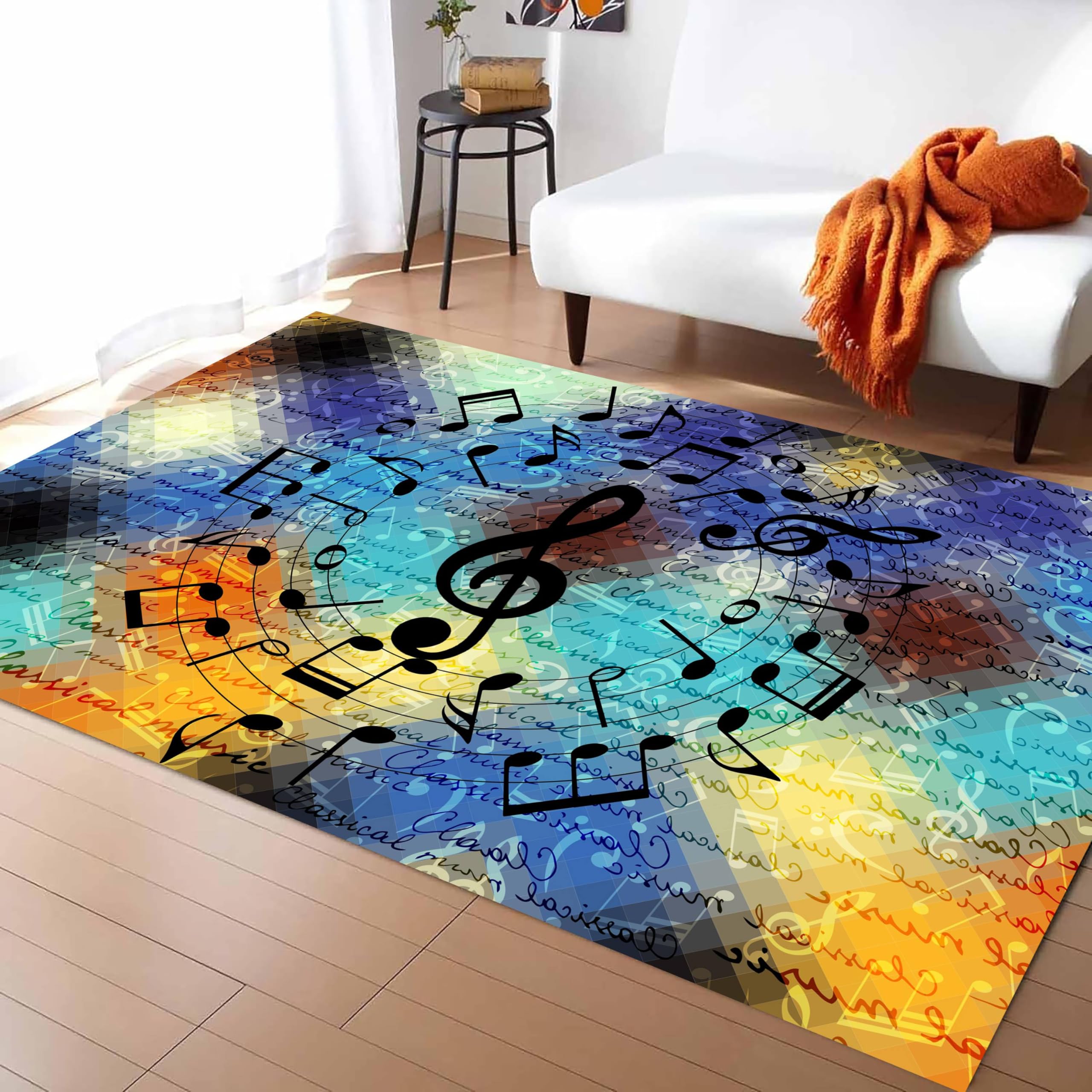 Rock Music Area Rug 60x90cm Colorful Musical Note Rugs Music Room Anti-Slip Carpet Washable Soft Small Carpet, Musical Themed Patterned Area Rugs for Living Room Game Room Kids Room Home Decor