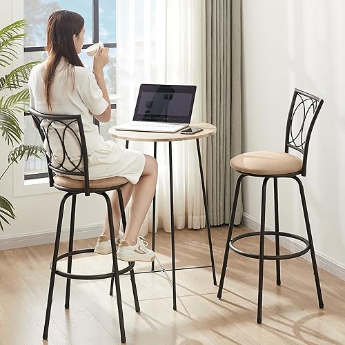 Miniatura 2 de VECELO Taburetes de bar, taburetes de mostrador ajustables, taburetes de bar de acero con asiento giratorio de 360 grados y tapizado, respaldo de