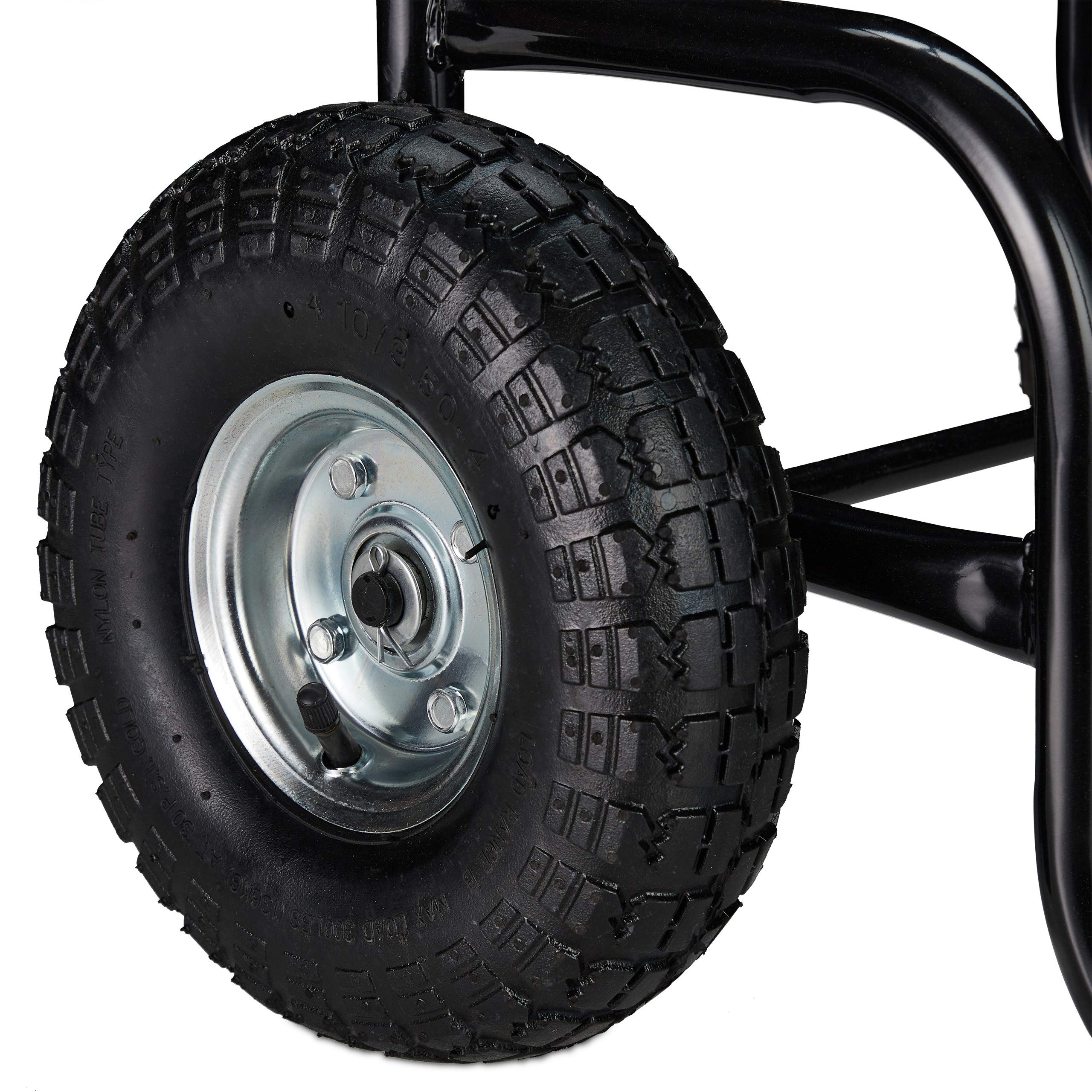Relaxdays Carro para Leña con Ruedas, Carretilla Leños, Leñero con Funda Protectora, Acero, 60kg, para Almacenaje, Negro