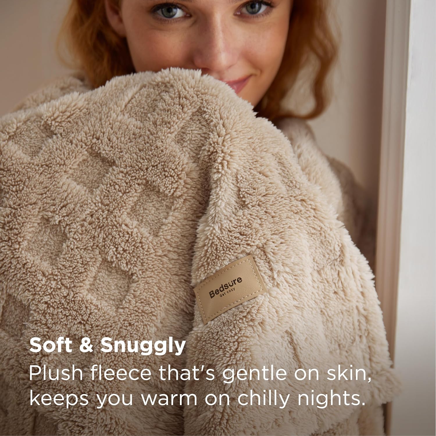 Bedsure Waffle Couch Throw Blanket - GentleSoft Fleece Cozy Blanket for Sofa Bed Room Decor, Super Fluffy Checkered Throw for Women Girls, Warm Cute All Season Gift, Tan, 50x60 Inches - Image 3