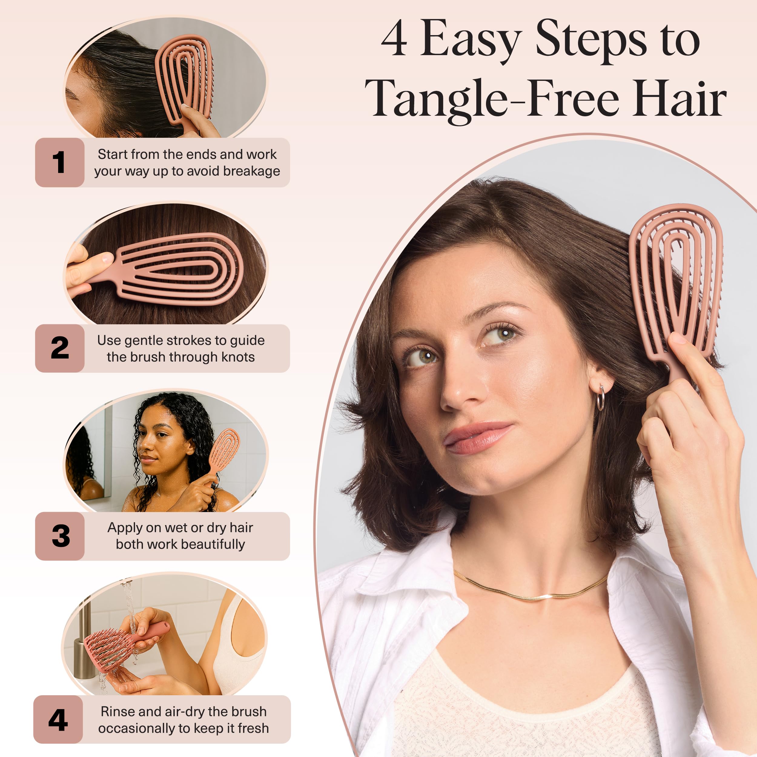 Kitsch Detangler Brush – Flexible Curly Hair Brush for Women, Men & Kids | Detangling Hairbrush with Bendable Frame and Ultra-Smooth Bristles for Wet or Dry Strands - Terracotta