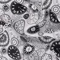 Vista 2 de Mook Fabrics Relojes de algodón, corte blanco por yarda